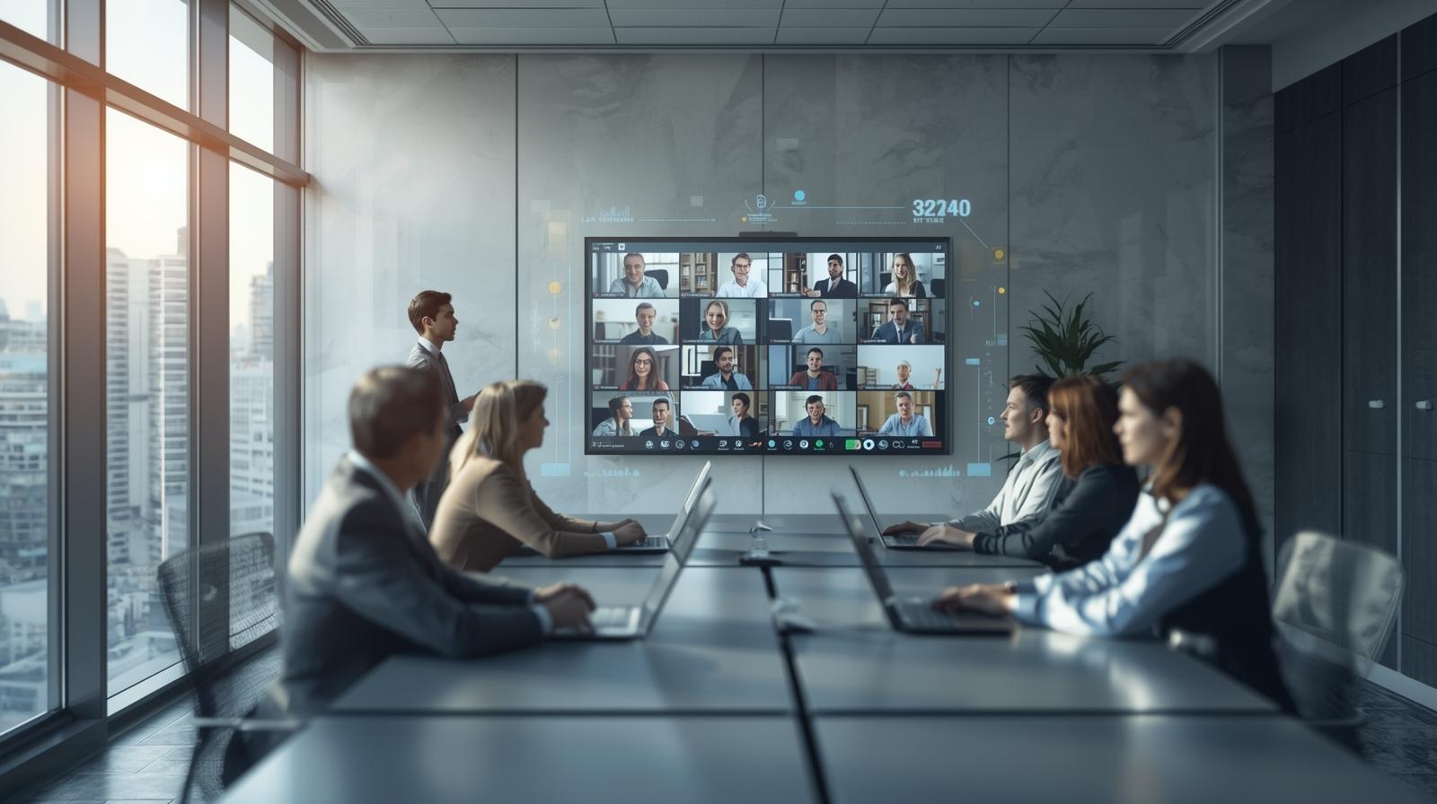 Masa Depan Komunikasi Bisnis dengan Video Conference. buatkan gambar yg sesuai dengan judulnya (1)